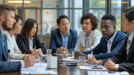 Multiple individuals seated at a desk with documents and writing utensils