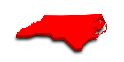 3d Map of North Carolina state with color. United State of America, US, United State