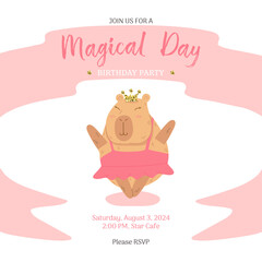 Birthday invitation with a cute ballerina capybara