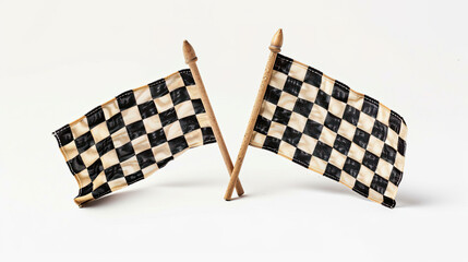 Two Checkered Finish Flags Isolated on White Background: Racing, Competition, Victory Concept