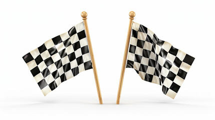 Two Checkered Finish Flags Isolated on White Background: Racing, Competition, Victory Concept