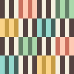 Broken vertical block stripes in kitschy vintage 1950s rainbow colours dark brown vintage white