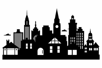 A city silhouette black color vector art illustration