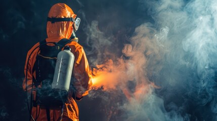 Obraz premium A Hazmat Worker Releases Smoke During a Training Exercise