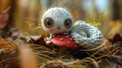Obraz premium A close up of a stuffed animal on a mushroom