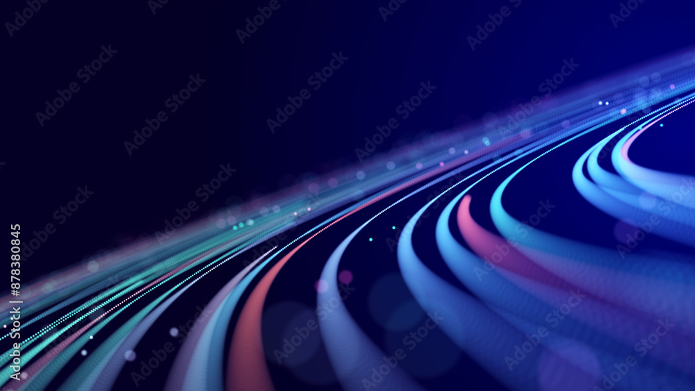 Fototapete Abstract digital background of moving particles. Information space flow. Big data visualization. 3d rendering