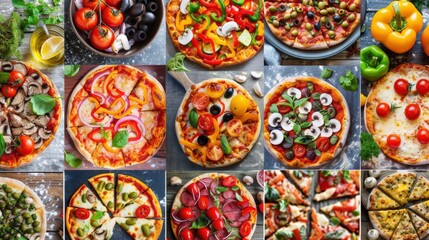 Fototapeta premium Artistic Homemade Vegetarian Pizza Collage