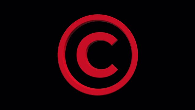 3D Copyright Icon Rotating on a Transparent Background. Seamless Loop. 4K