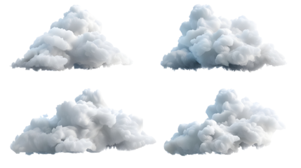 Collection of Realistic Cumulus Clouds Rendered for Use in Weather and Nature Designs isolated on transparent background.