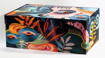 Artistic gift box with surreal designs and bold colors, gift box, avant-garde festival