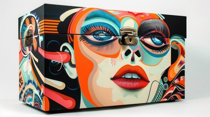 Artistic gift box with surreal designs and bold colors, gift box, avant-garde festival