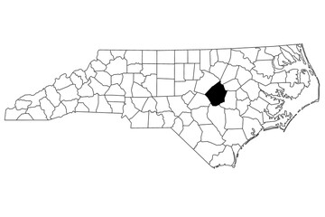 Map of Johnson County in North Carolina state on white background. single County map highlighted by black color on North Carolina map. UNITED STATES, US
