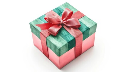 Obraz premium Elegant gift box with ribbon, Christmas element, watercolor style, red and green, isolated on white background
