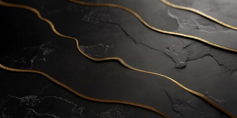 abstract elegance gold black background , top view gold line on dark rock background