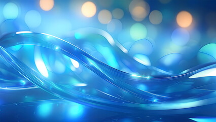 Obraz premium Abstract blue liquid wave with bokeh lights. Blue and teal abstract background. Digital art, design, and technology concept.