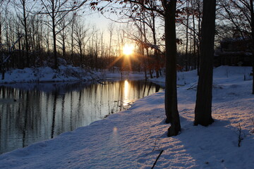 winter sunset on the pond