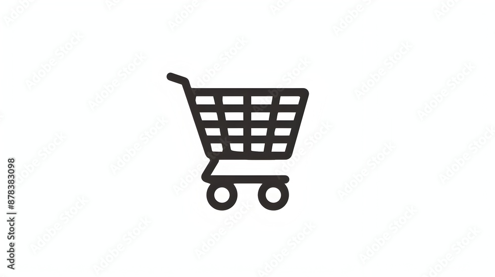 Poster minimalist black icon of shopping cart for e-commerce website or web application