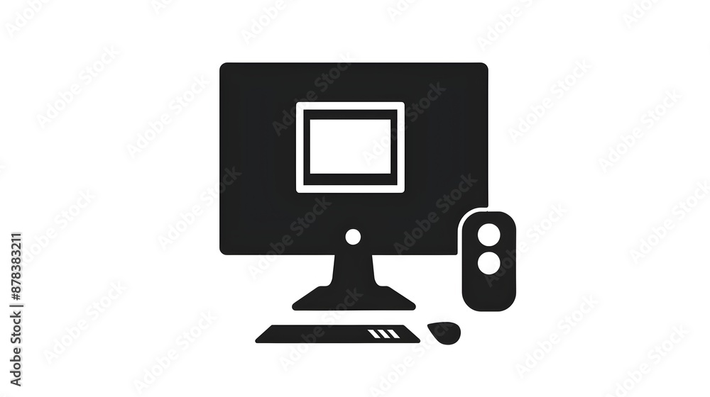 Poster simple black icon of a computer on a white background