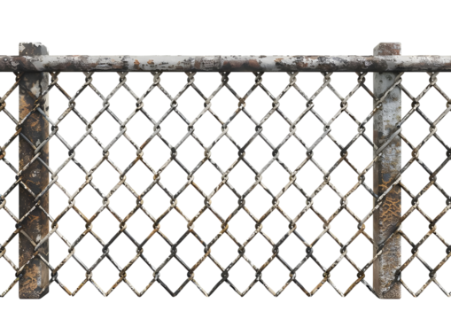 Chain Link Fence Section for Outdoor Security and Property Boundary isolated on transparent background.