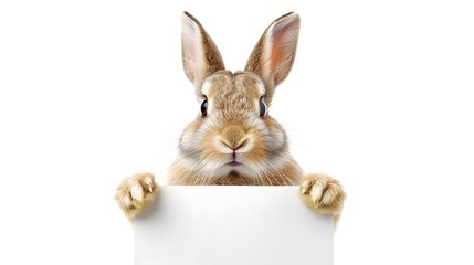 Obraz premium Rabbit Holding a Blank Sign: A playful rabbit sitting up, holding a blank sign with its front paws. realistically 