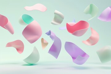 Fototapeta premium Abstract Pastel Shapes Floating on a Light Blue Background