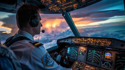 Fototapeta premium pilot flying in the early hours of the day generative ai