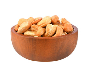 Cashew nuts in wooden bowl on transparent png