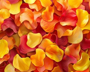 A vibrant, close-up image of red, orange, and yellow flower petals, creating a beautiful and textured background.