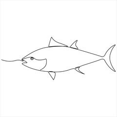 Obraz premium Continuous single line drawing of fish outline vector illustration