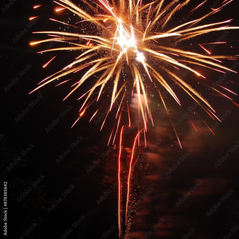 Poster a vibrant firework explodes in the night sky, creating a dazzling display of light and color.