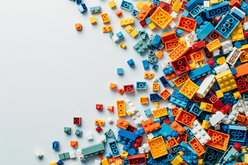 Colorful Blocks Scattered on White Background"