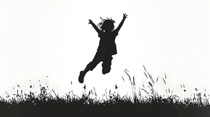 Playful Silhouette of a Child Jumping on White Background