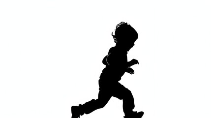 Silhouette of an Energetic Child Running Joyfully on White Background