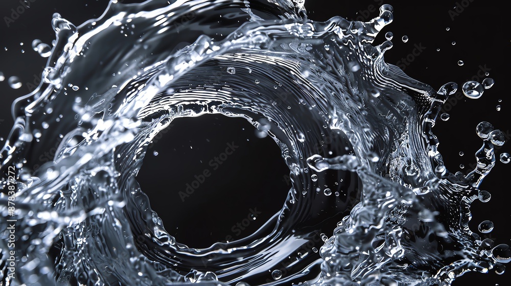 Aufkleber captivating close-up of water splash against a black background, forming a circular vortex shape wit