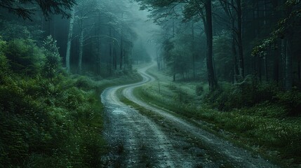 Fototapeta premium Winding Road Through a Misty Forest