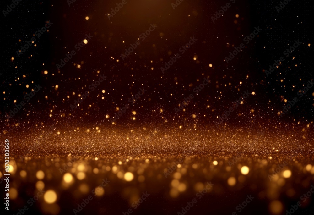 Poster dark signature deep sparkling digital lines depths golden curtains waves particles light background 