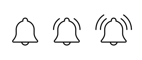 Ringing bell icon set in line style. Notification alert sign symbol