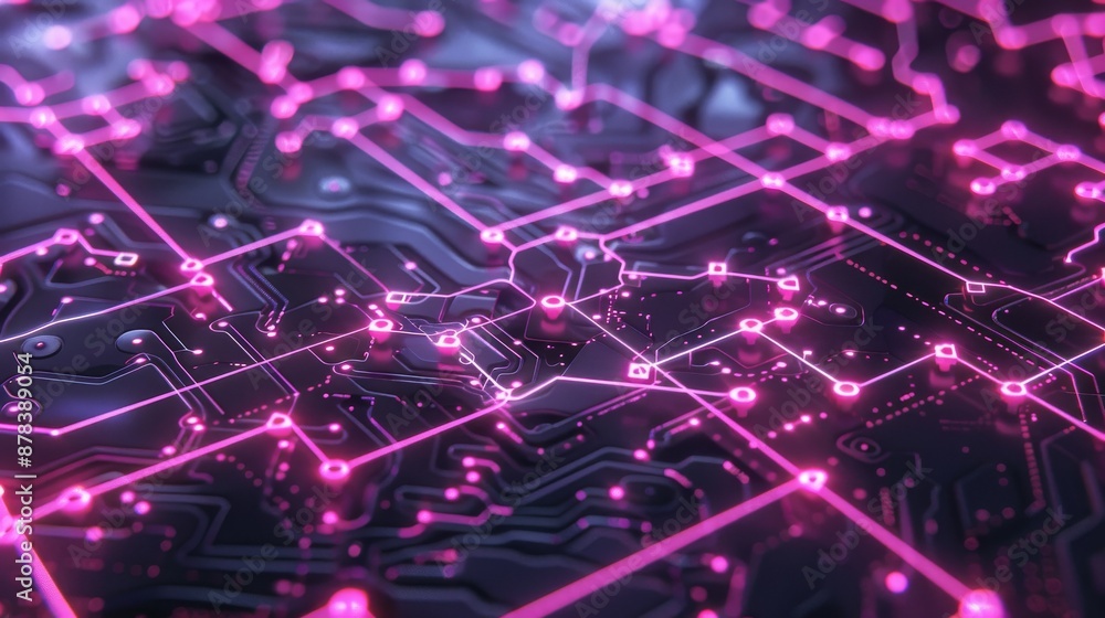 Aufkleber abstract background with glowing pink lines and nodes, representing technology and connectivity.