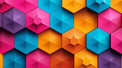 Obraz premium Abstract colorful geometric pattern of hexagonal shapes in vibrant colors.