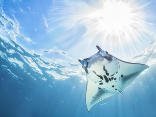Manta Ray Swimming in Open Ocean