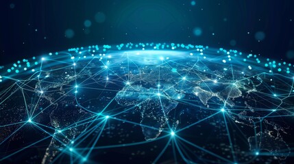 Abstract digital globe with glowing lines and dots, representing global connectivity and network.