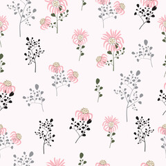 Seamless cute hand drawn floral  pattern background
