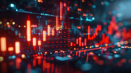 Obraz premium A colorful image of a stock market with red and blue lines.