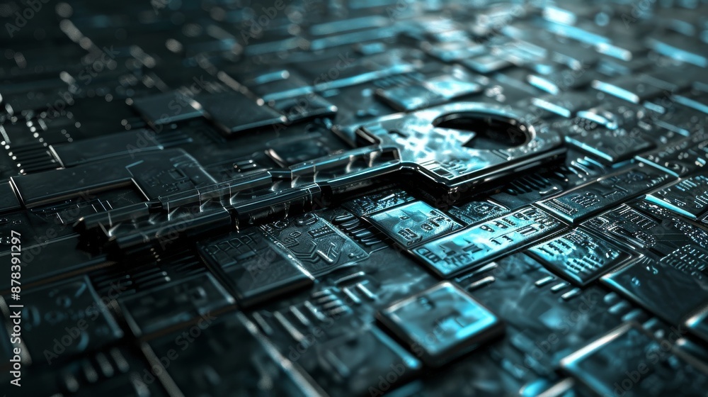 Poster abstract futuristic digital circuit board with glowing blue lines. this image is perfect for technol