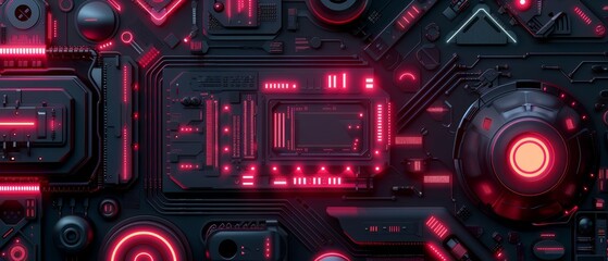 Obraz premium Abstract futuristic technology background with red neon lights.