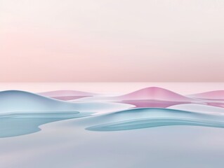 Abstract landscape with soft pastel hills and a misty, ethereal atmosphere.