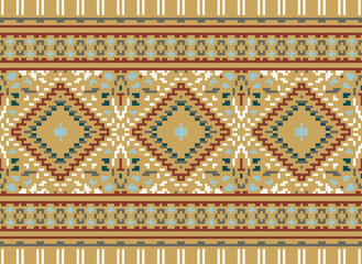 Pixel ethnic pattern oriental traditional. design fabric pattern textile African Indonesian Indian seamless Aztec style abstract vector illustration for print clothing, texture, fabric, wallpaper,