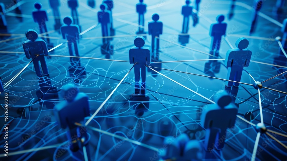Poster abstract network of interconnected people, representing global connection and communication.
