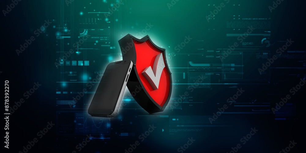 Aufkleber 3d rendering transmitter mobile with shield