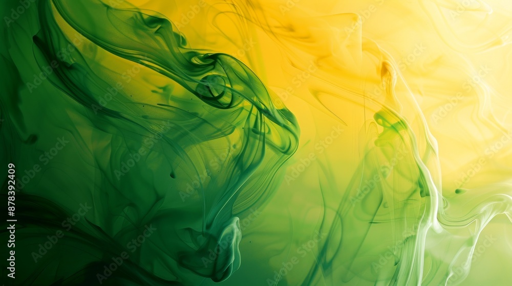 Poster abstract swirling green and yellow colors create a dynamic and vibrant background.